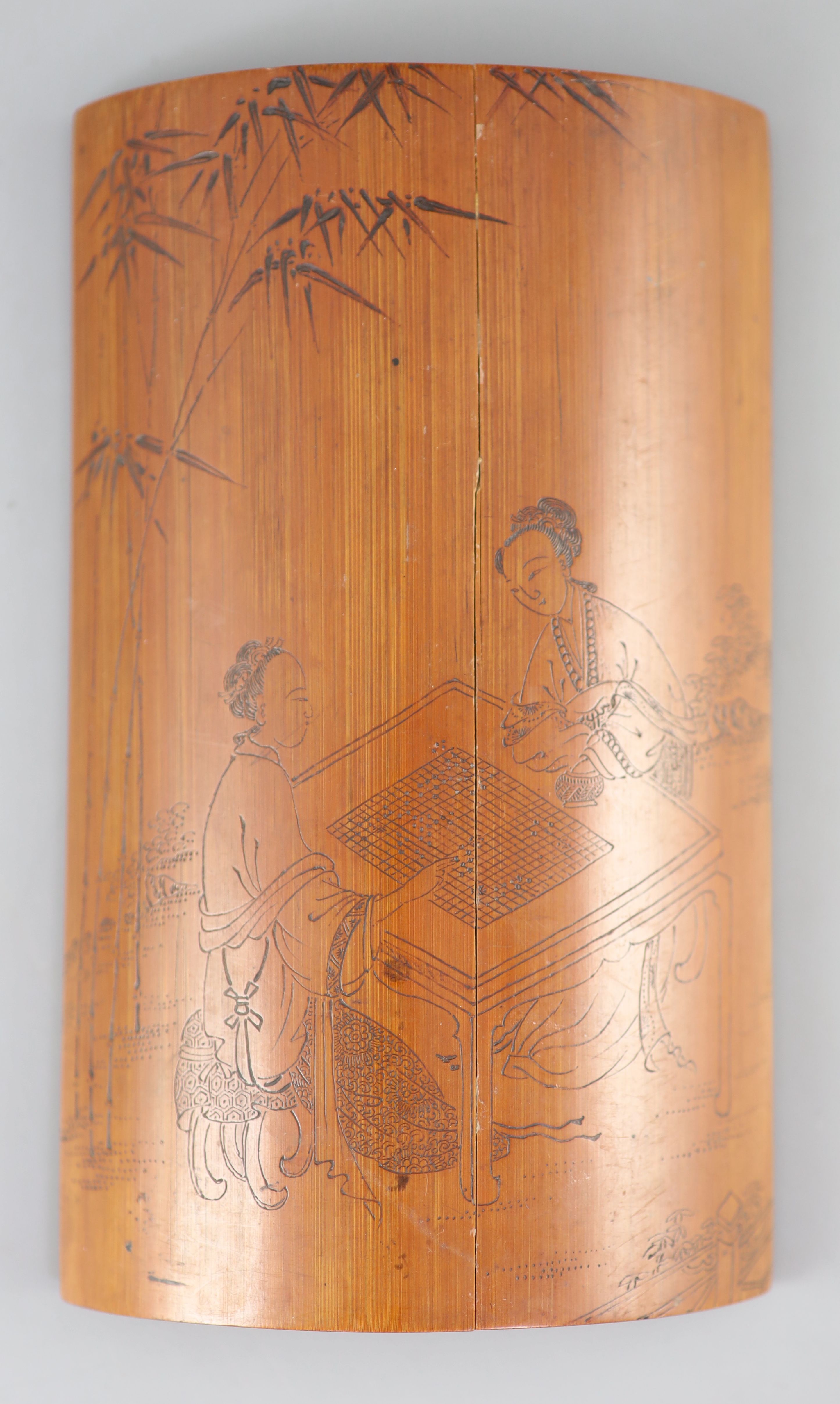 A Chinese bamboo wrist rest, 19th century,